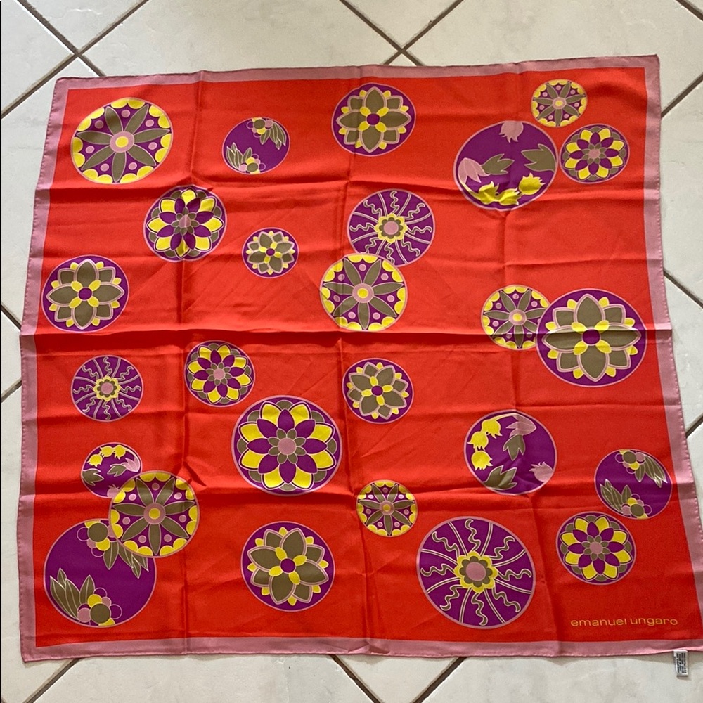 Emanuel Ungaro Red Floral Silk Scarf
